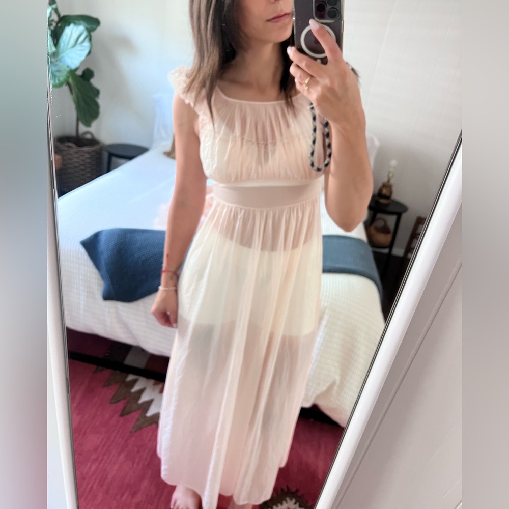 Vanity Fair Pink Nylon sheer lace slip dress nightie w/ caplet bed jacket